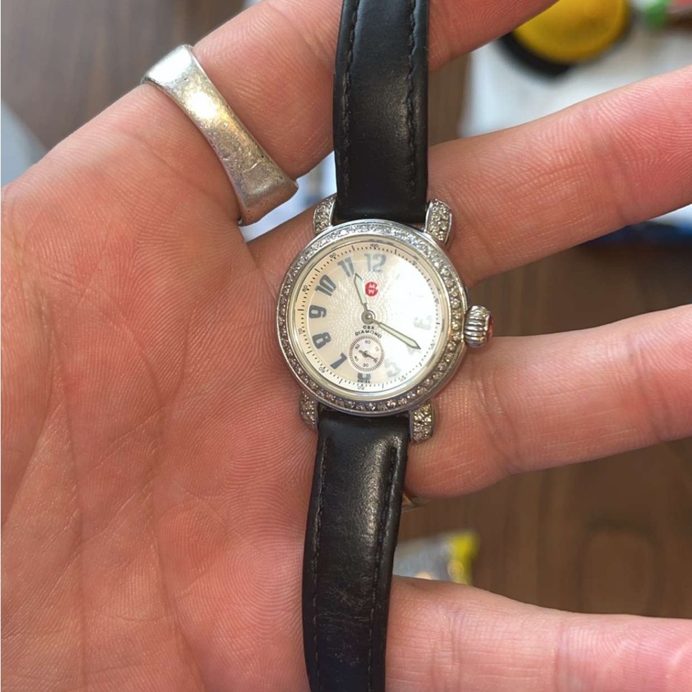 Michele Stainless Steel Diamond CSX Quartz Women's Watch w/ Leather Band